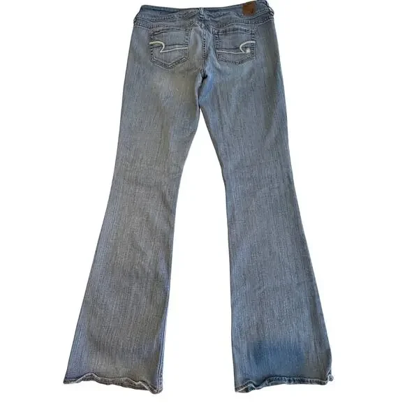 American Eagle Artist Distressed Denim Jeans Low Rise Size 10 Long Very Loved - Picture 2 of 10